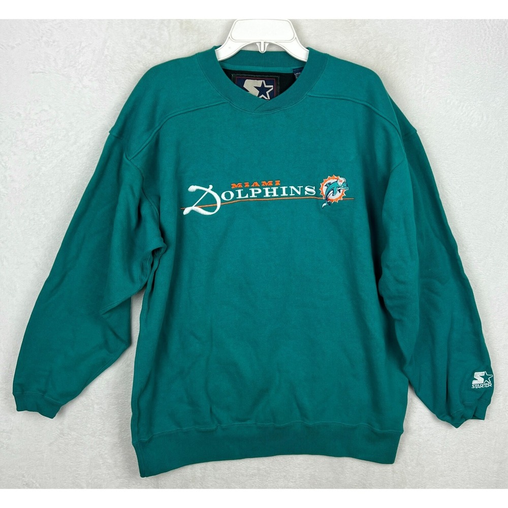 Starter Miami Dolphins Sweatshirt Mens Large Pullover Embroidered Green Vintage